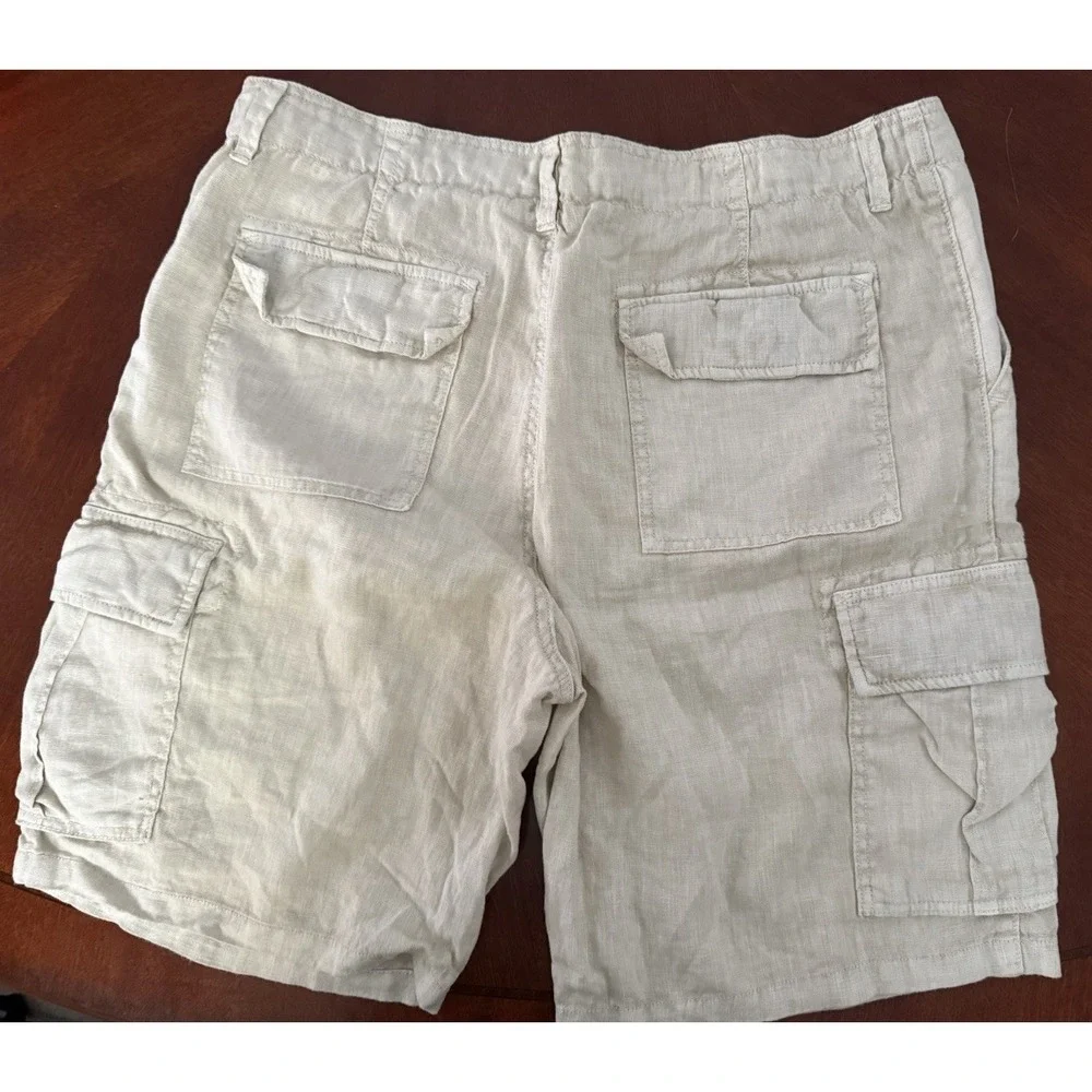 TRUE‎ GRIT Island Linen Cargo Shorts Mens 36 Off White Beach Coastal Lightweight